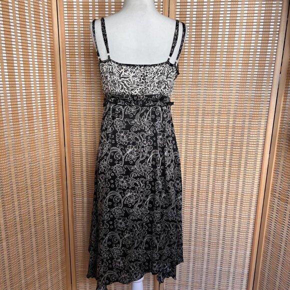 Basil & Maude 100% silk black and white floral print asymmetrical dress - Picture 5 of 7